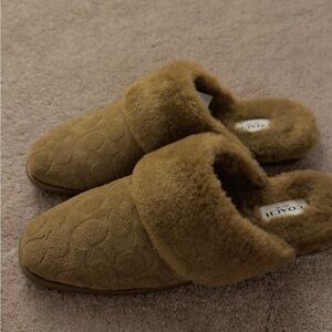 Coach Brown Suede Shearling Slide Mules